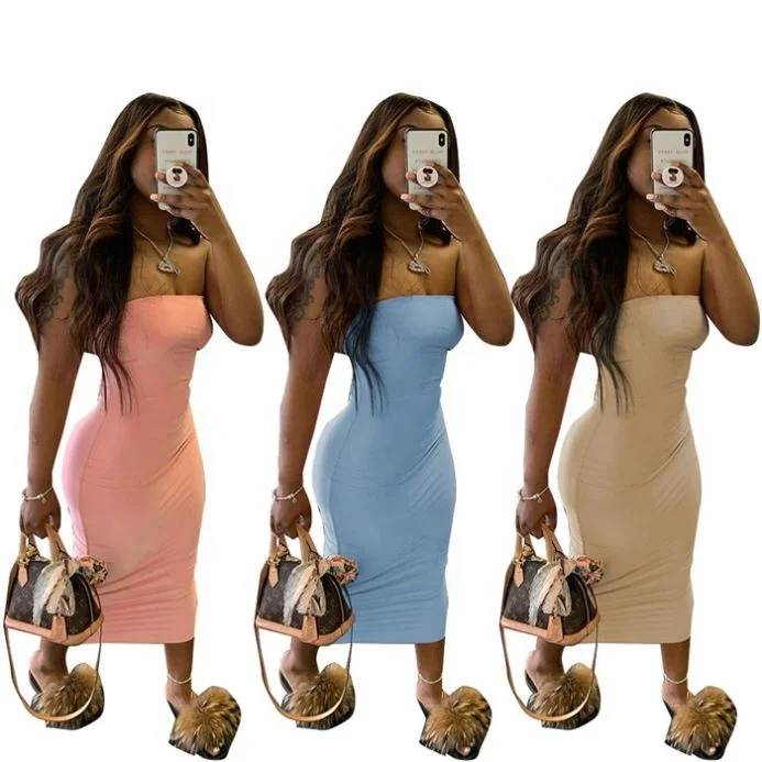 

M9062-New Products Super Soft Fabric Strapless Wrap Dress Women Summer Dresses