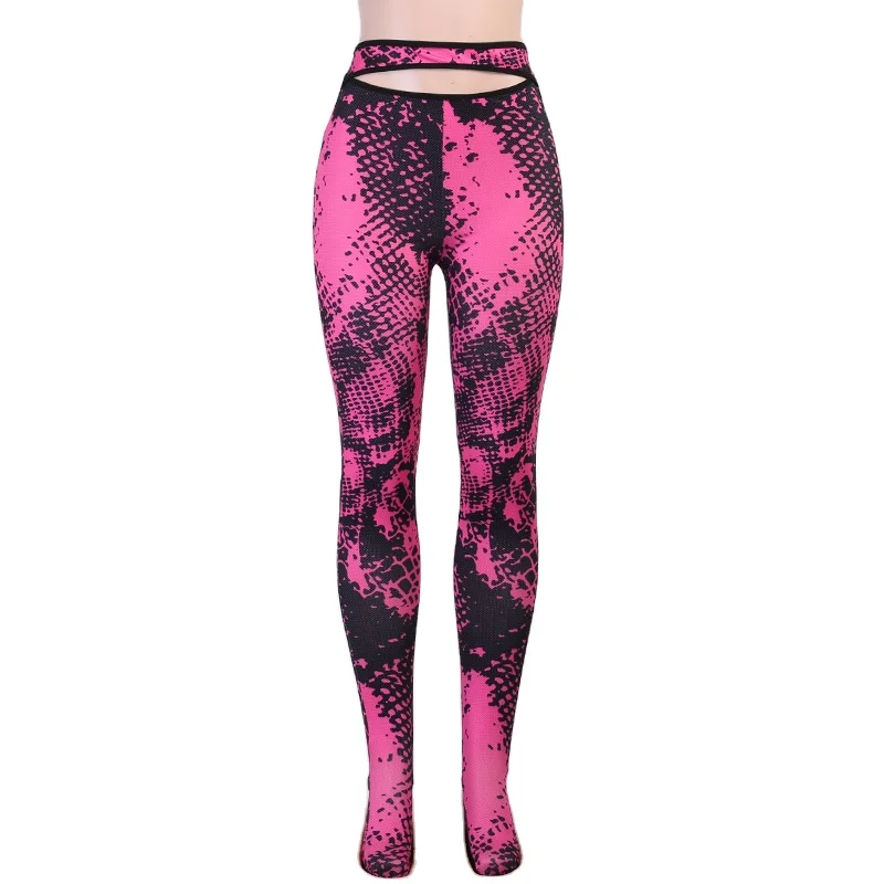 

High Quality Snake Pattern Fashion Even Socks Trousers High-waist Wide Hollow Out Yoga Pants, Colorful
