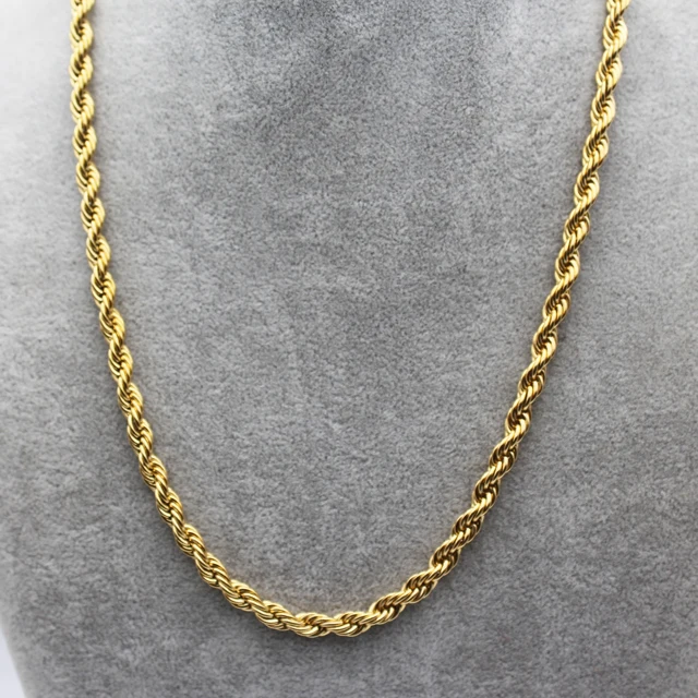 

Wholesale Fancy 14k 18k PVD Gold Plated Mens Stainless Steel Necklace Gold Plated Rope Chain Necklace