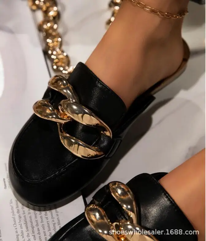 

2021 Women Slipper Fashion Big Gold Chain Sandals Shoes women's shoes diapery sandals women's sandals wholsale, Customized color