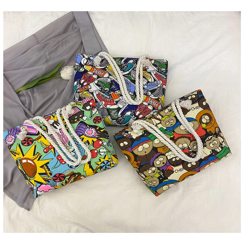 

2021 Canvas Tote Bag Cartoon Printed Hand Bags Luxury Ladies Handbags 2021