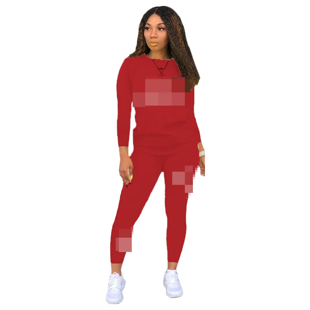 

2021Comfortable and simple two piece women's suit long sleeve autumn and winter printed two piece women's casual pants