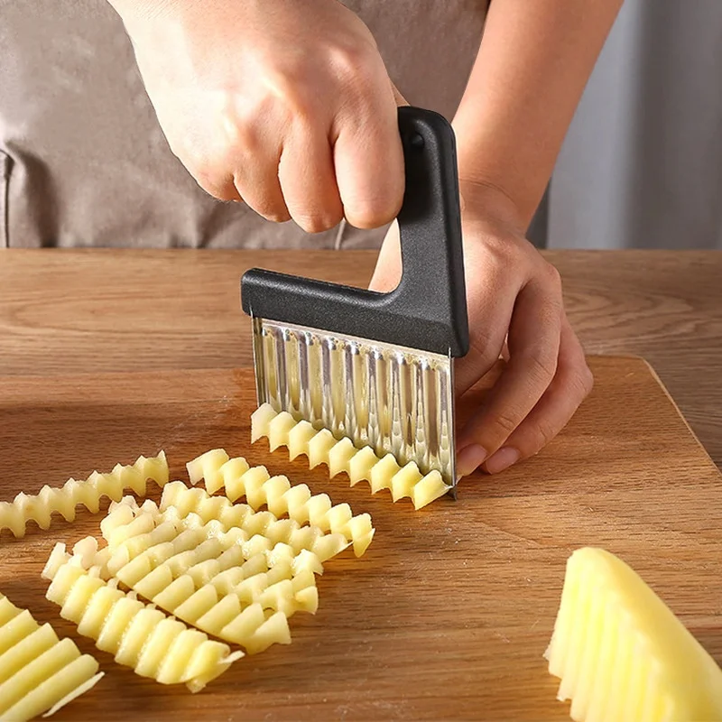 

Stainless Steel Potato Slicer Handheld French Fry Cutter Crinkle Cutter With Wave Shape Knife Potato Slicer