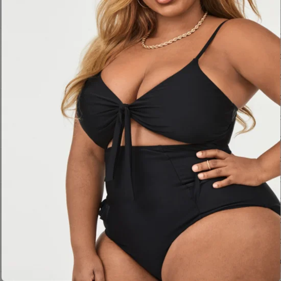 

sexy one-piece V-neck bandage swimwear solid cut out backless swimsuit plus size high waist bathing suit beachwear OEM custom, Picture