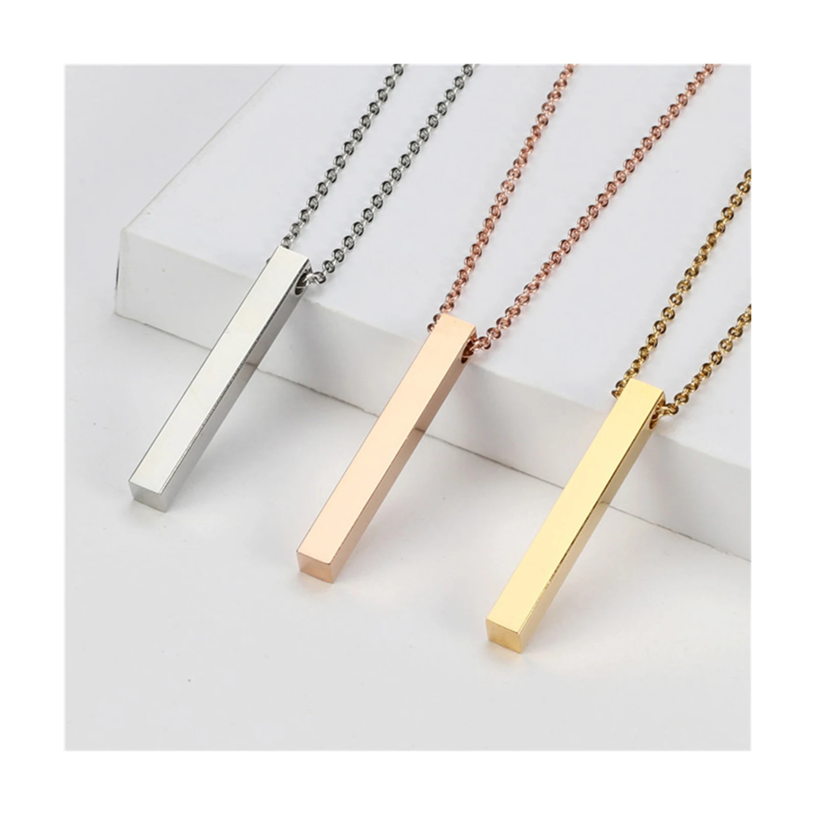 

Wholesale Diy Stainless Steel Blank Customize Personalized Engraved Name Pendant Bar Necklace, Silver/gold/rose gold