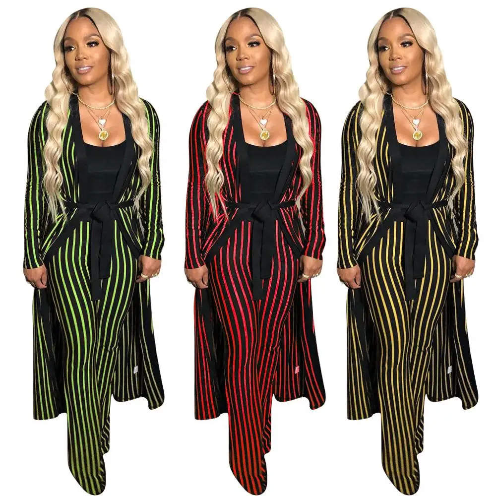 

FM-3815 Autumn and winter newest design women's striped trouser set two piece set women clothing 2019, As pics