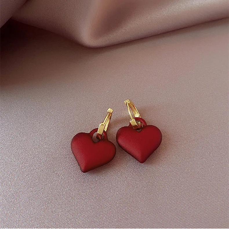 

Fashion Frosted Heart Earrings Female Red love ear buckle jewelry for women