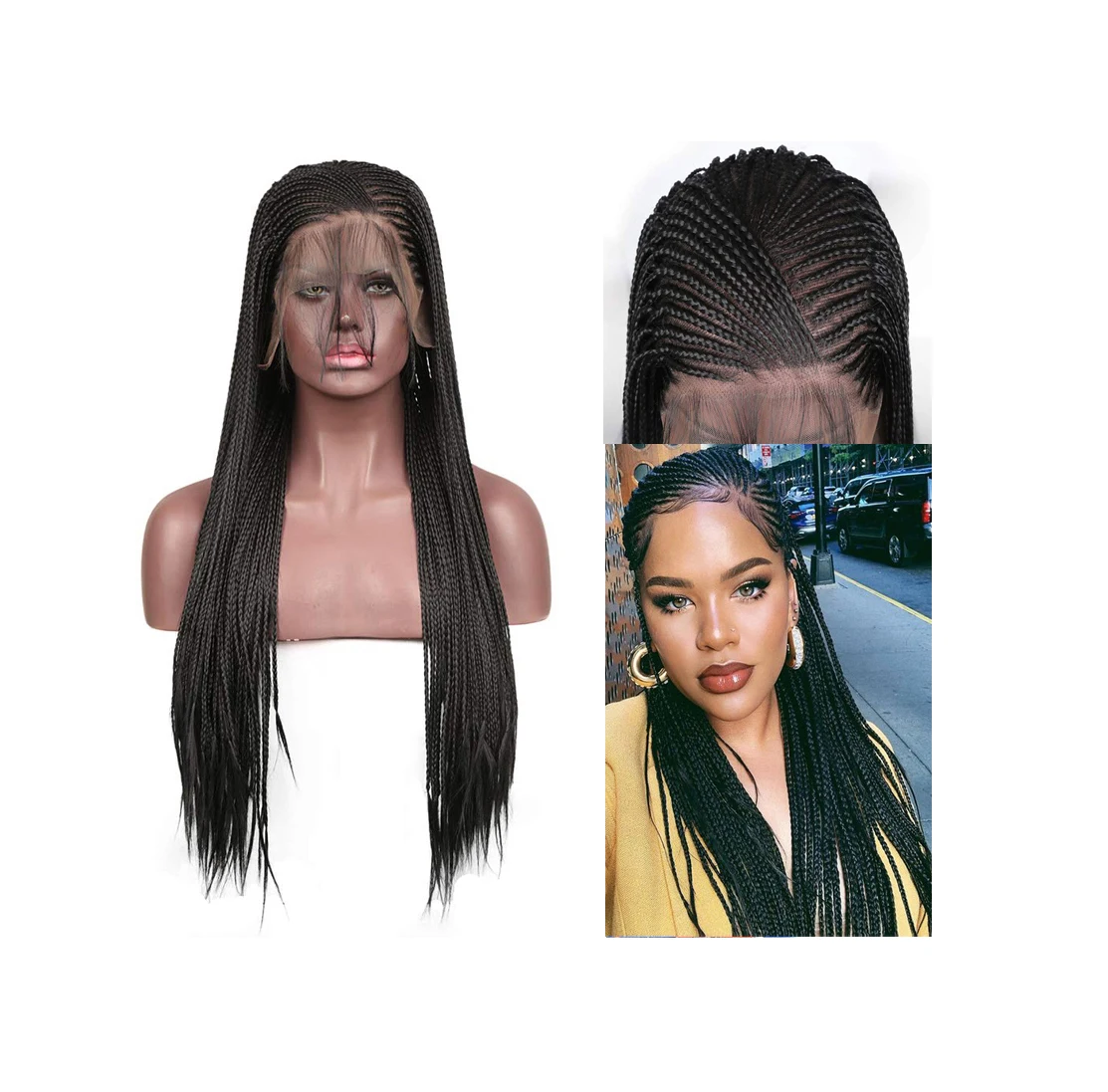 

Hot Sale Cheap Black Synthetic Lace Front Wig Private Label Pre Stretched Braiding Hair Natural Hair Wigs For Black Women