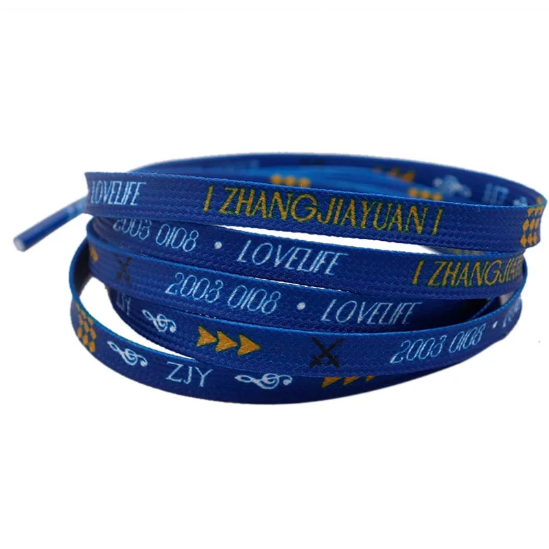 

The Blue color heat transfer printed shoelaces hoodie strings, Support customized color