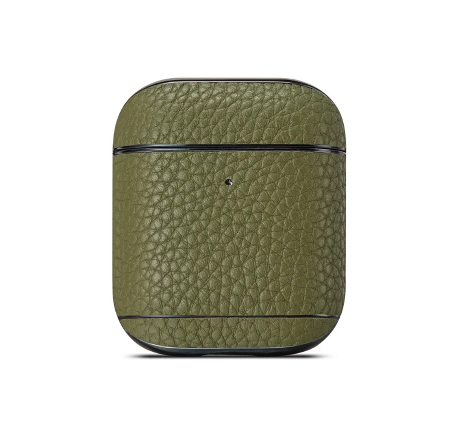 

For Airpods Portable Anti-Lost 360 Protective Plating Golden Edge Cowhide Genuine Leather Case With Hook, Customized colors acceptable