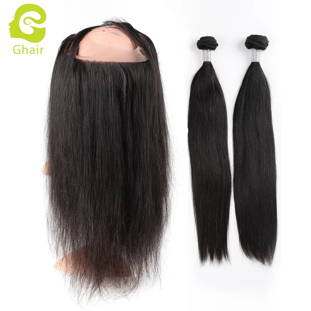 

Ghair high quality 100% India human hair 360 lace frontal with 2 weaves straight