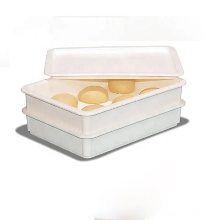 

QS Plastic Crates Stackable Tray with Lid Biscuit Case Bread Cake Food Storage Trays for Pizza Dough Tote Case Boxes for Food, Customized if ≥ 500pcs