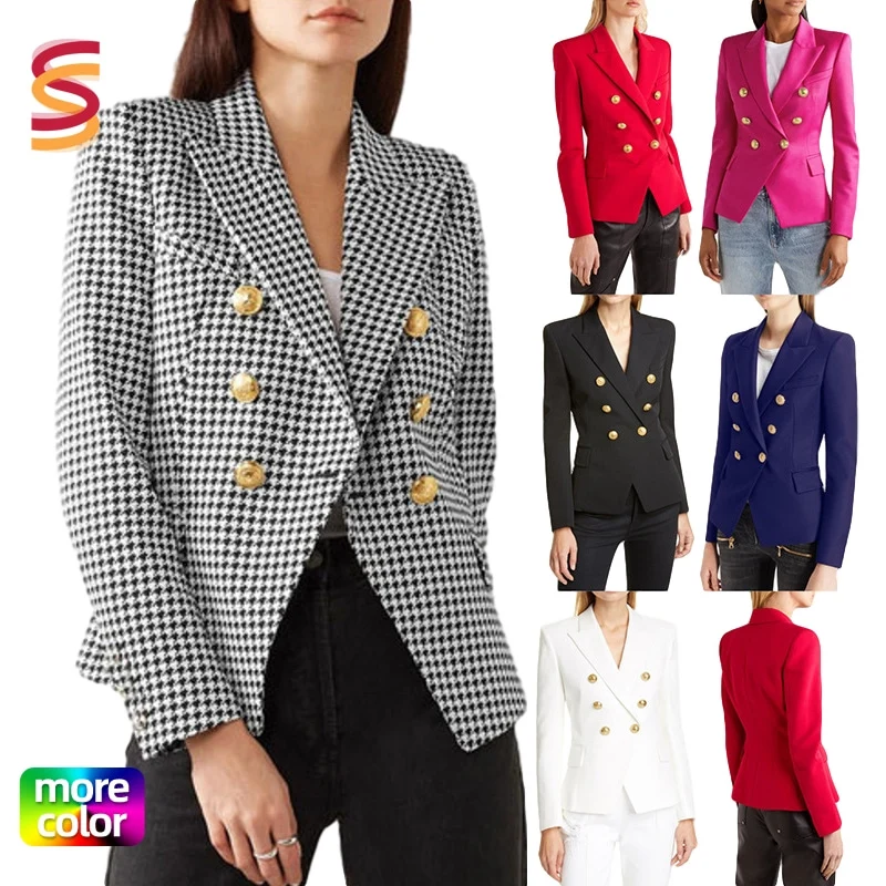 

2020 Outdoor Elegant Fashion Slim Short Coat New autumn and winter pure color buttons fashion small blazer women