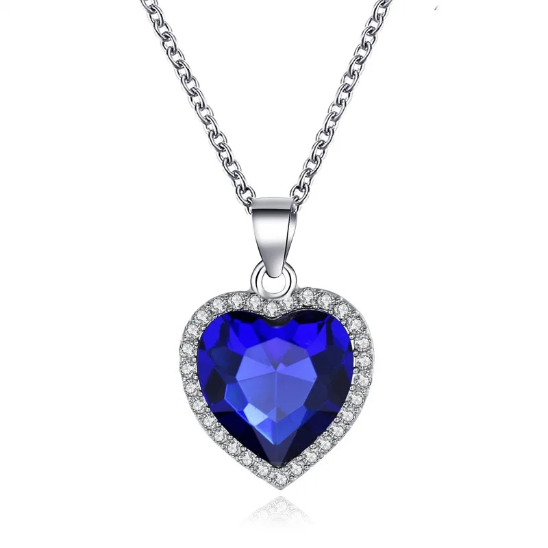 

Heart Of Ocean Blue Heart Forever Pendant Necklace For Women Men Jewelry Gift