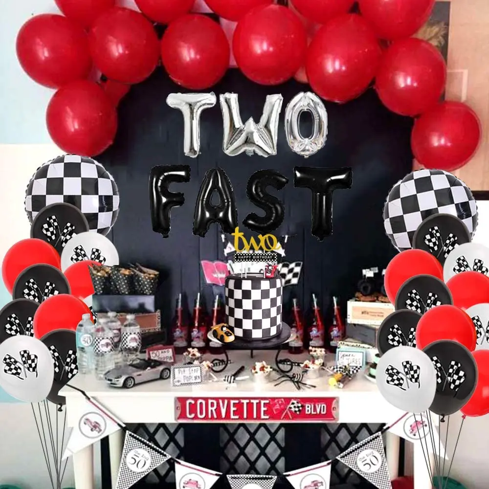 Two Fast Birthday Decorations Race Car Birthday Balloons Black And White Party Supplies For Boy Girl Kids Buy White Pennant Banner Flags Let S Go Racing Chequered Second Birthday Decorations Product On Alibaba Com