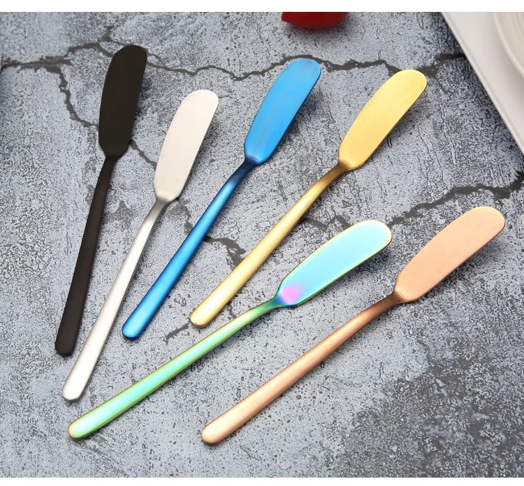 

Wholesale Hot selling in Amazon Cheese Dessert Jam Stainless steel Small Butter Knife, Silver, gold, rose gold, black, rainbow, blue, purple