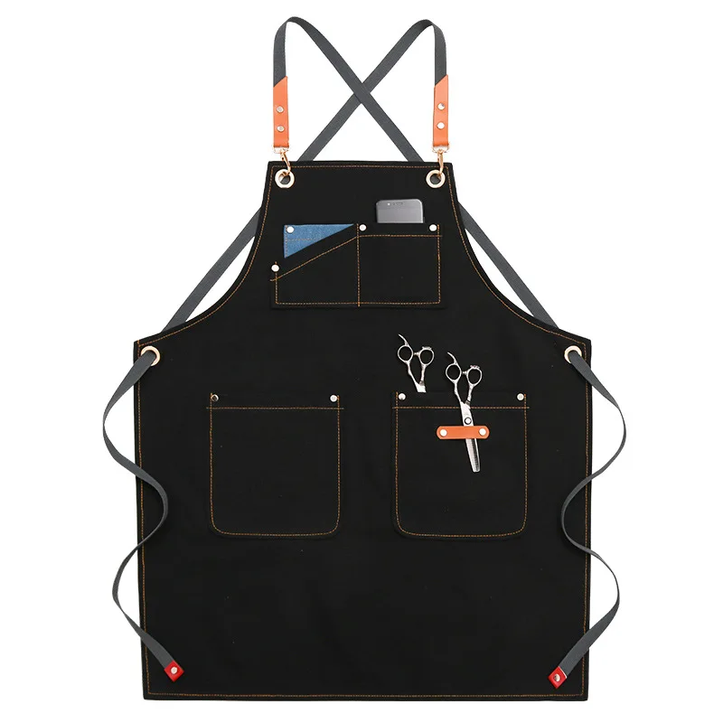 

High quality fancy leather design nail denim salon aprons for woman and man