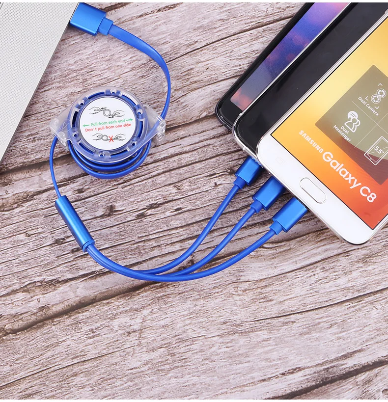 One for three retractable multi-USB charging cable Micro USB Type C cable Mobile phone charger cable - ANKUX.COM