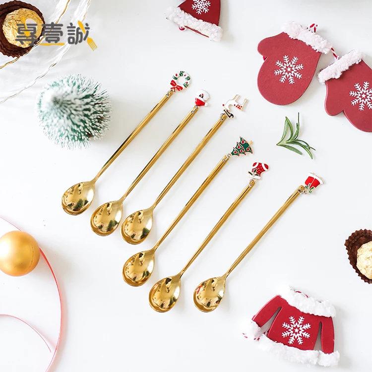 

New Christmas Gifts Spoon8 Styles Gold Stainless Steel Dessert Coffee Ice Cream Spoons
