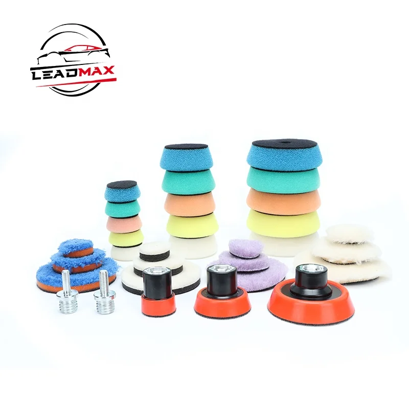 Mini Vehicle Detailing Kit with 50mm & 100mm Round Wool Foam Buffing Pads Wax Paint Preserving Applicator for Car Body Polishing