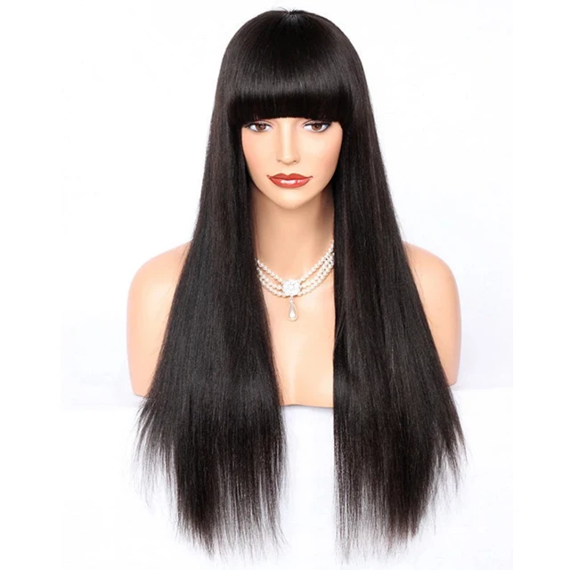 

Yaki Straight Full Lace Wigs Indian Remy Hair Human Hair Wigs with Bangs