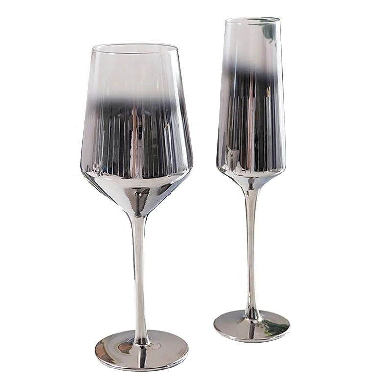 

Set Of 2 Customize Gold Silver Plating Wedding Luxury Elegant Champagne Flutes Wine Glasses