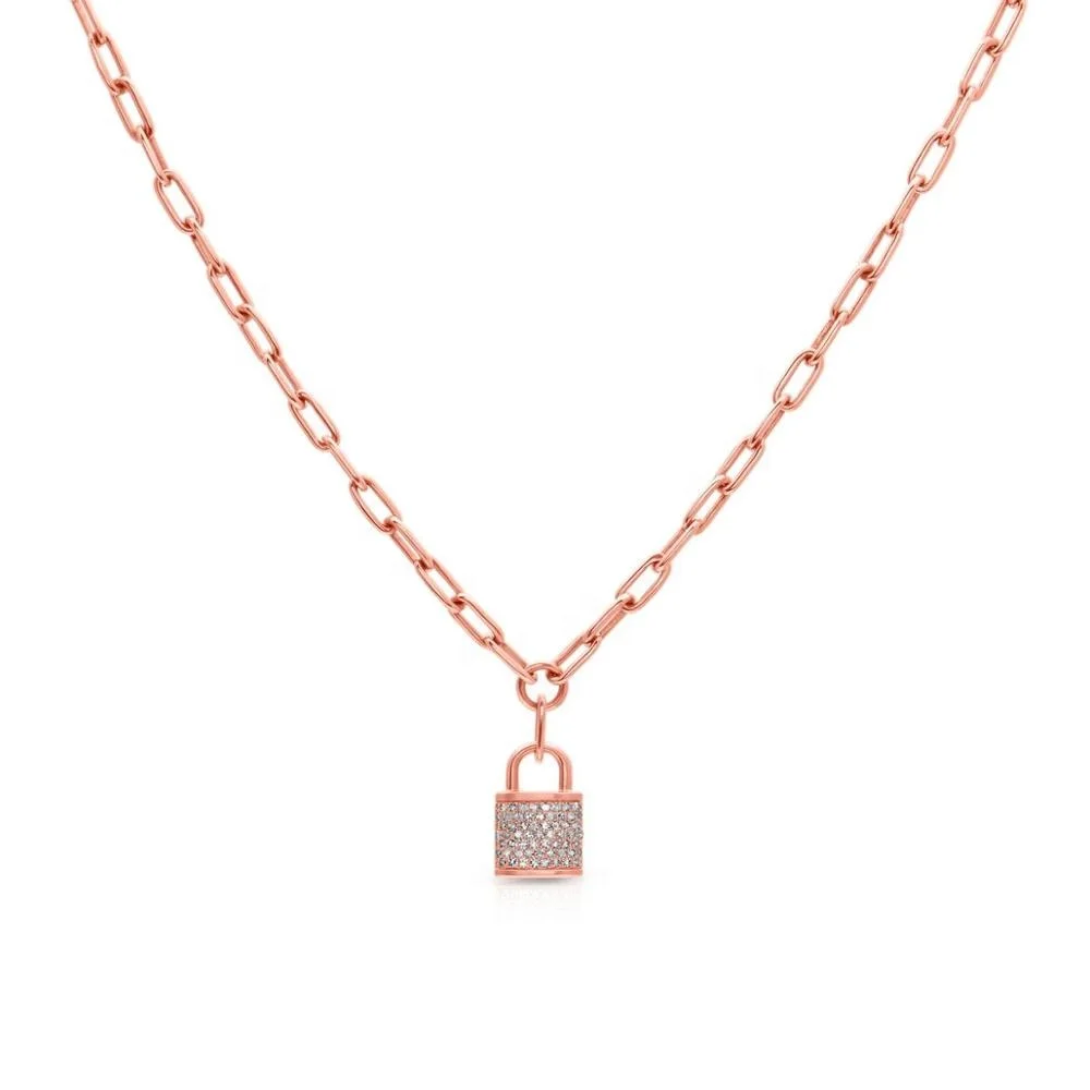 

925 sterling silver square open link chain box chain lock pendant necklace, Customized