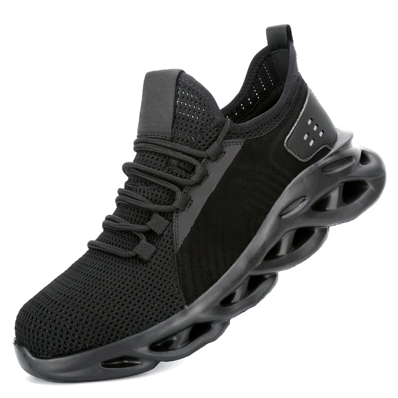 

2020 fashion lightweight safety shoes anti slip breathable leather anti smash safety work shoes, Black