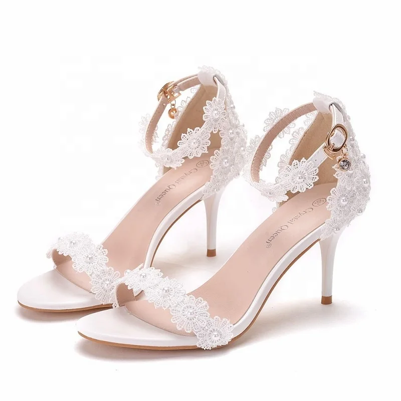 

Fashion Pearls Bridal Shoes 7CM High Heel Shoes Lace Wedding Ladies Bridal Shoes, As picture