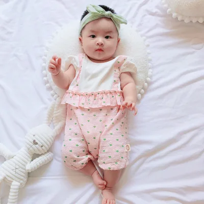 

B52666A Baby girl summer fashion outdoor wear patchwork floral rompers, Shown