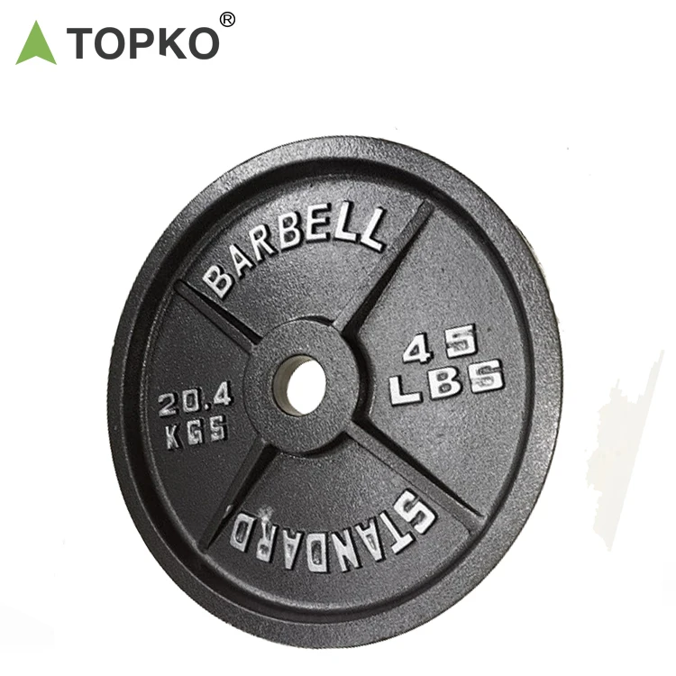 

TOPKO durable cheap olympiv rectangular 20kg 50kg cast iron barbell weight lifting plate for gym commercial sale, Black