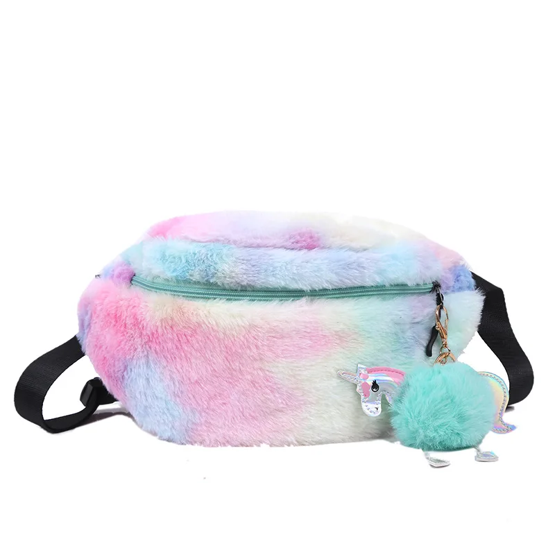 

Jtfur Fashionable Korean style colorful plush handbag crossbody shoulder bags trendy female fur waist bag, Customized color