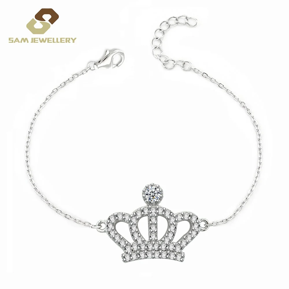 

Royal Crown Bracelet with Cubic Zircon in 925 Sterling Silver Bracelet Chain, White