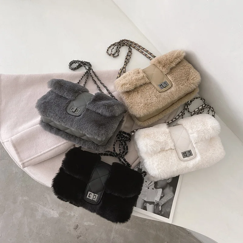 

2022 Trend Sac Main Fur Crossbody Bag Fluffy Fuzzy Handbags for Women's Tote Big Designer Purses and Handbags Famous Brand
