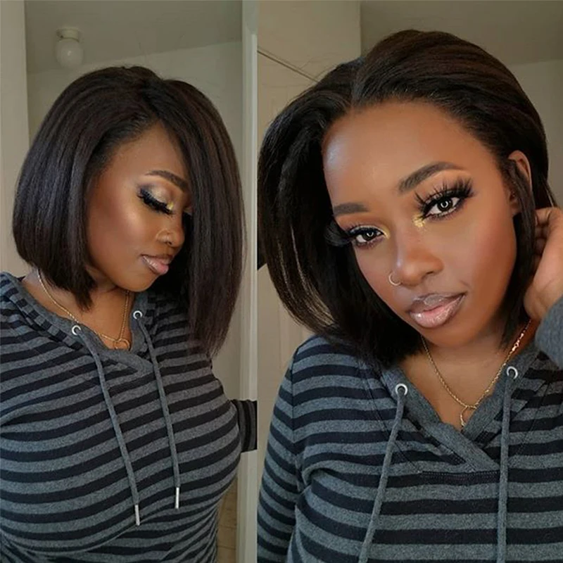 

Addictive Glueless Peruvian Bob Wigs Lace Front Pixie 4x4 Short Bob Wig Brazilian Human Hair Kinky Straight Yaki Lace Front Wig