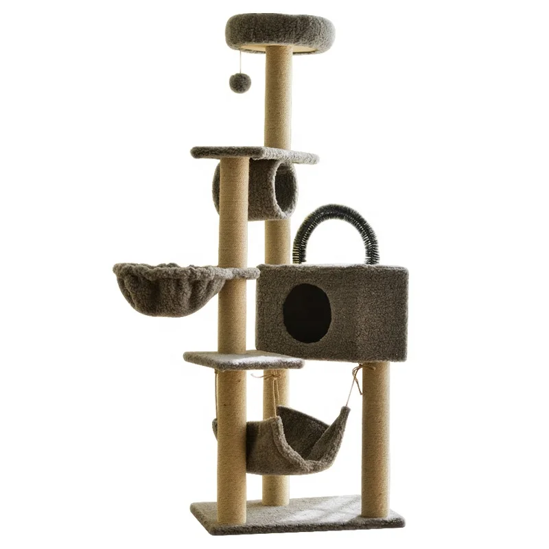 

Multi-Layer Stable Comfortable Sisal Wear Resistant Cat Tree Cat Tower For Cat, White and light yellow and gray