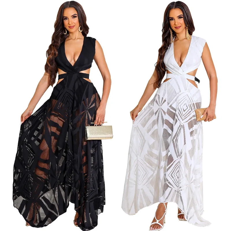 

B1204TA8 Factory Supply Irregular Hollow Out Bandage Backless Women Clothing Maxi Dresses