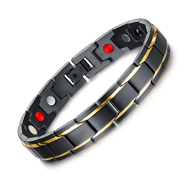 

316L stainless steel health bracelet Black gold man's titanium steel germanium Magnetic negative ion woman's bangle