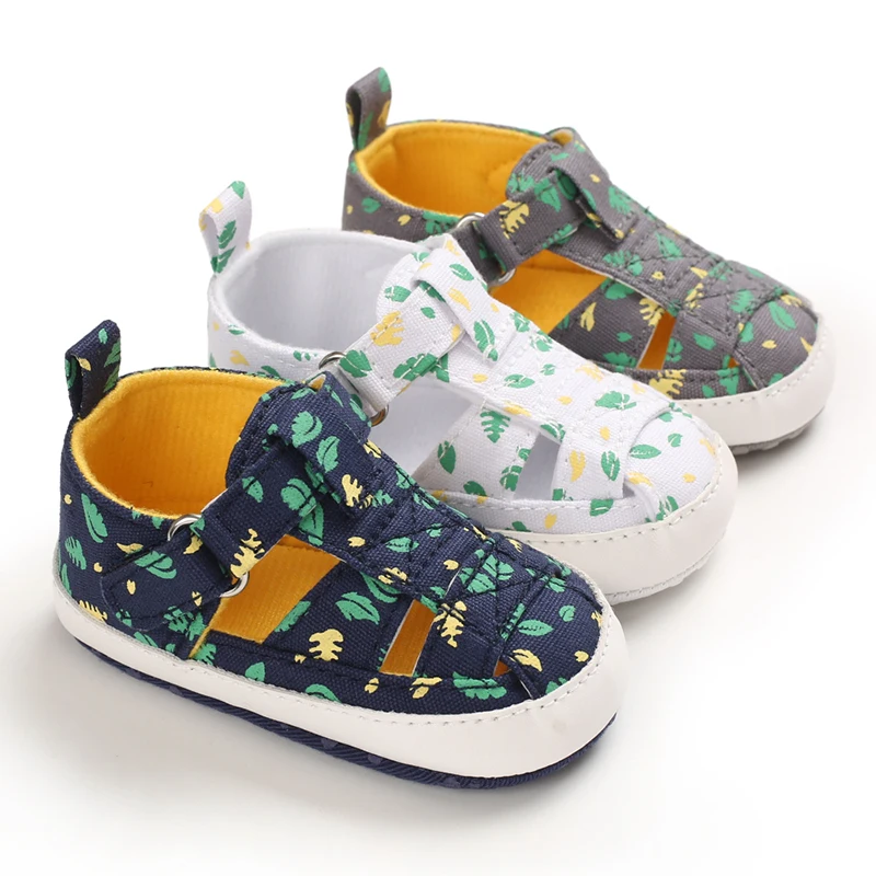 

Summer Hot Fashion Canvas Floral print First walker 0-2 year old Baby boy sandals, White,dark blue,grey