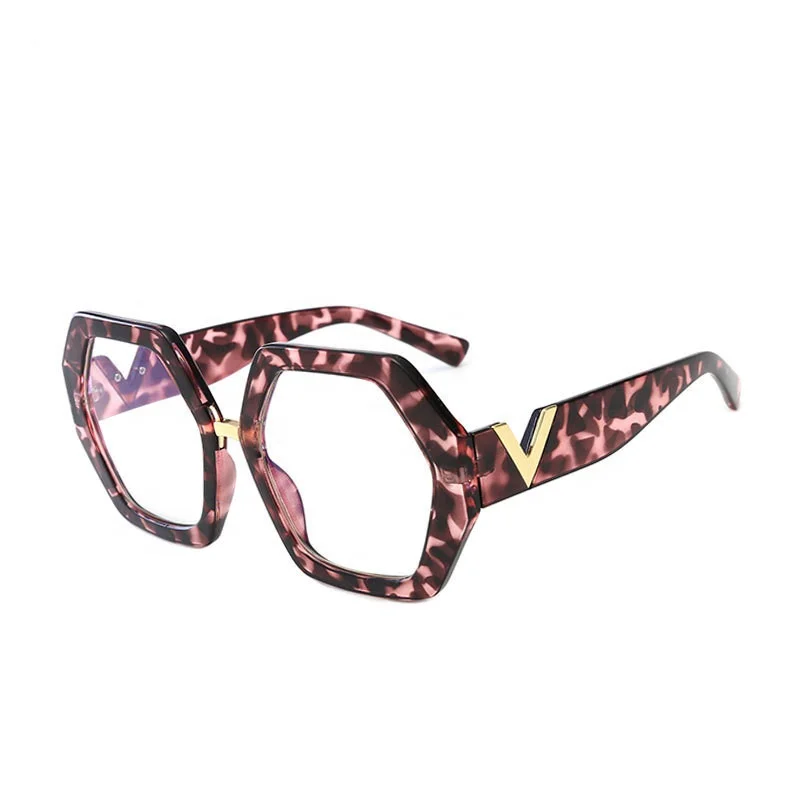 

Jiuling eyewear elegant oversized polygon leopard frame glasses vintage women anti blue light optical eyeglasses for women
