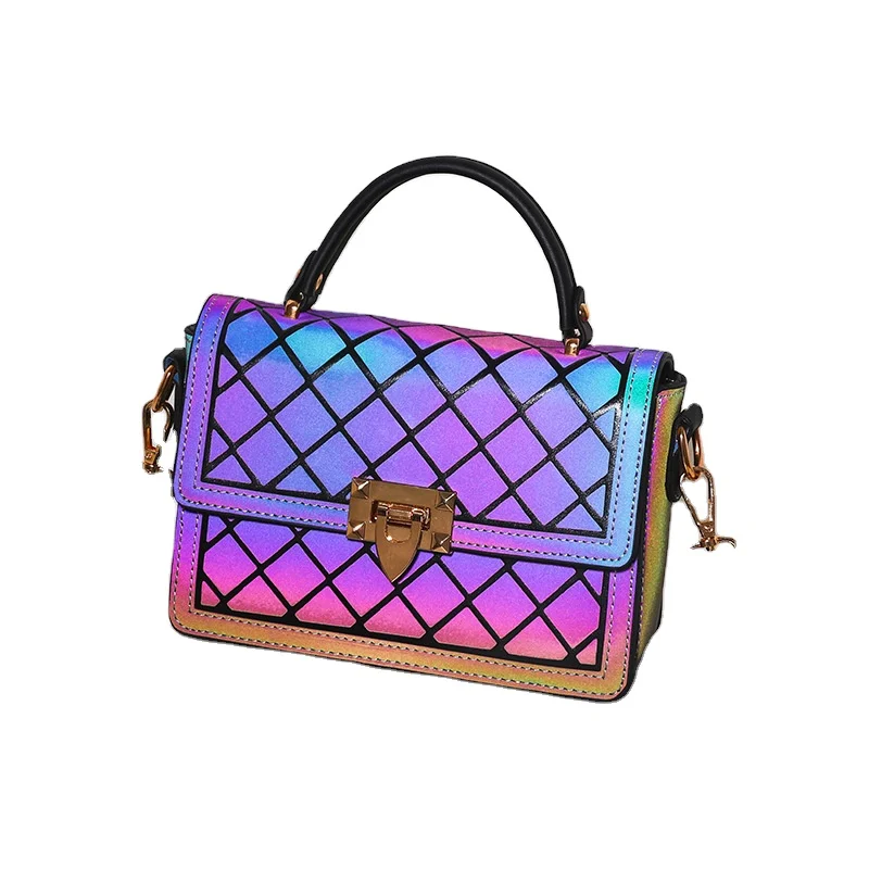 

Hologram Geometric Rhomboid Split Fold Bag Plaid Shoulder Luminous Messager Bags