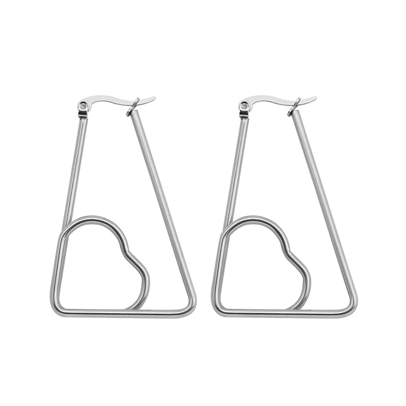 

Wholesale Korean Fashion Stainless Steel Hoop Earrings For Women Gold Heart Geometry Circle Earrings Jewelry Factory Direct Sale, Silver gold rose gold