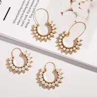 

wholesale fashion earrings trend 2019 pearl gold hoop earrings geometric statement earrings for women