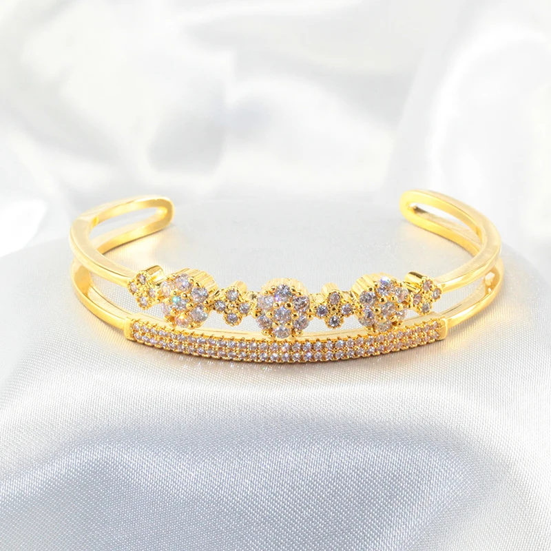 

High Quality 18K Gold Design Zircon CZ Jewelry Opening Finger Cuff Bangle Bracelet