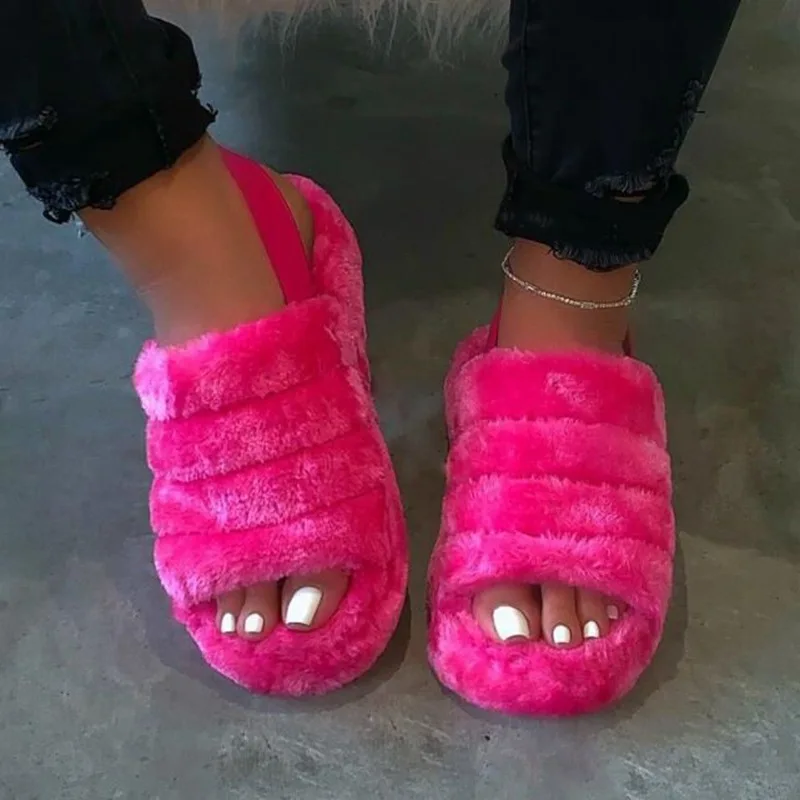 

Summer 2020 Plush Home Wear Fashion Fur Slippers Plus Size, 7 colors