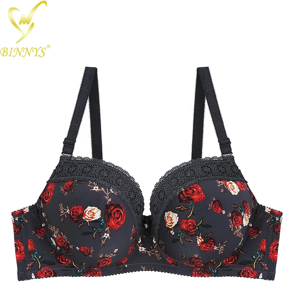 

BINNYS wholesale hot sells comfortable 42D thin cup printed D cup plus size nylon Straps underwire bra