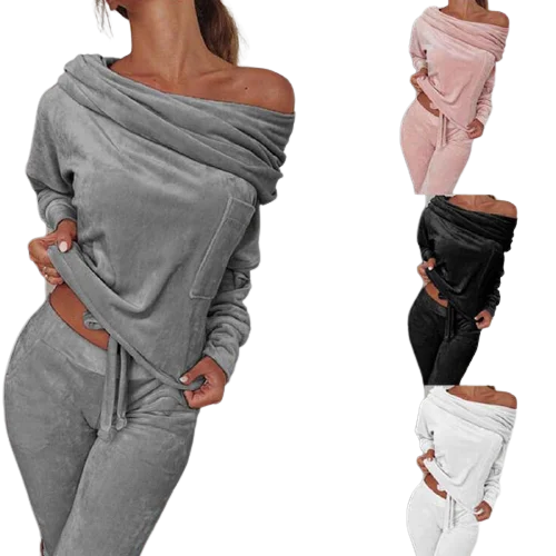 

Sexy Off Shoulder Top Women's Clothing Fall 2021 Drop Shoulder Sports 2 PieceIrregular Off Shoulder Sweatshirt Women Slouchy Set, White, pink, purple, gray, black, khaki, light blue