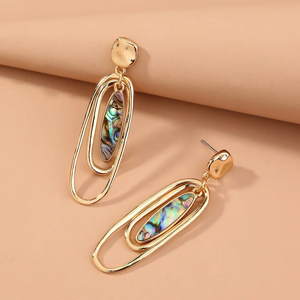 

Vintage jewelry oval seafood shape abalone shell multilayer fashion big earrings simple and elegant earrings, Gold