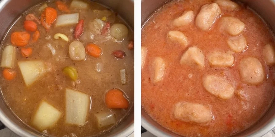 A collection of aromatic spices next to fresh vegetables for soup-making