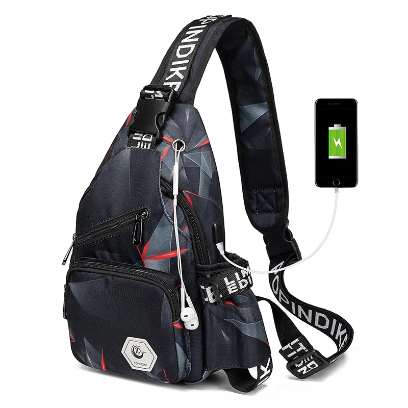 

Sports Messenger Money Purse Purses Satchel Chest Shoulder Backpack Crossbody Bags with USB Charging Port & Headphone Hole, Customization